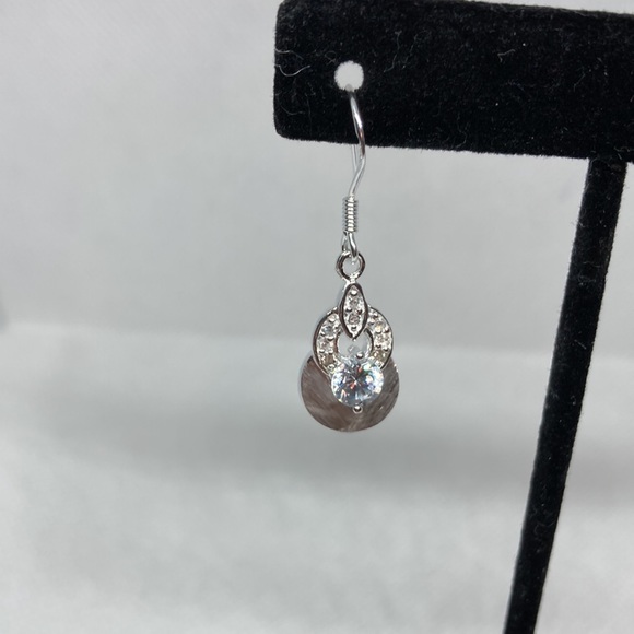 Earring & Necklace Set w/ Sterling Silver, 1 Round Cut Swarovski Crystal J84 - Picture 3 of 14